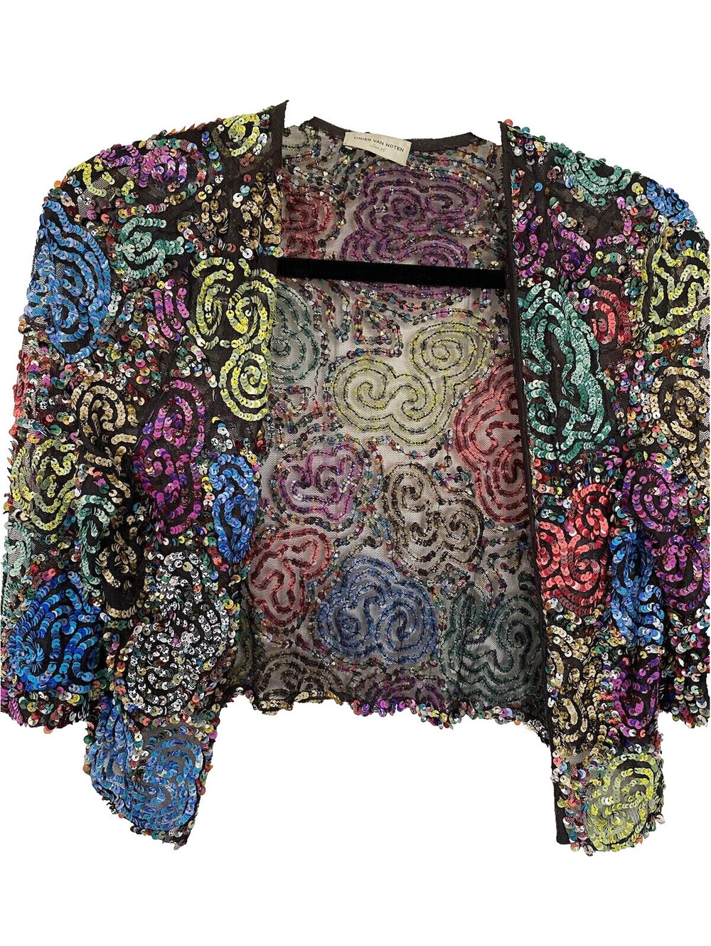 DRIES VAN NOTEN Fully Sequin Open Front Jacket Cropped Bolero Shrug Size 36 US 6